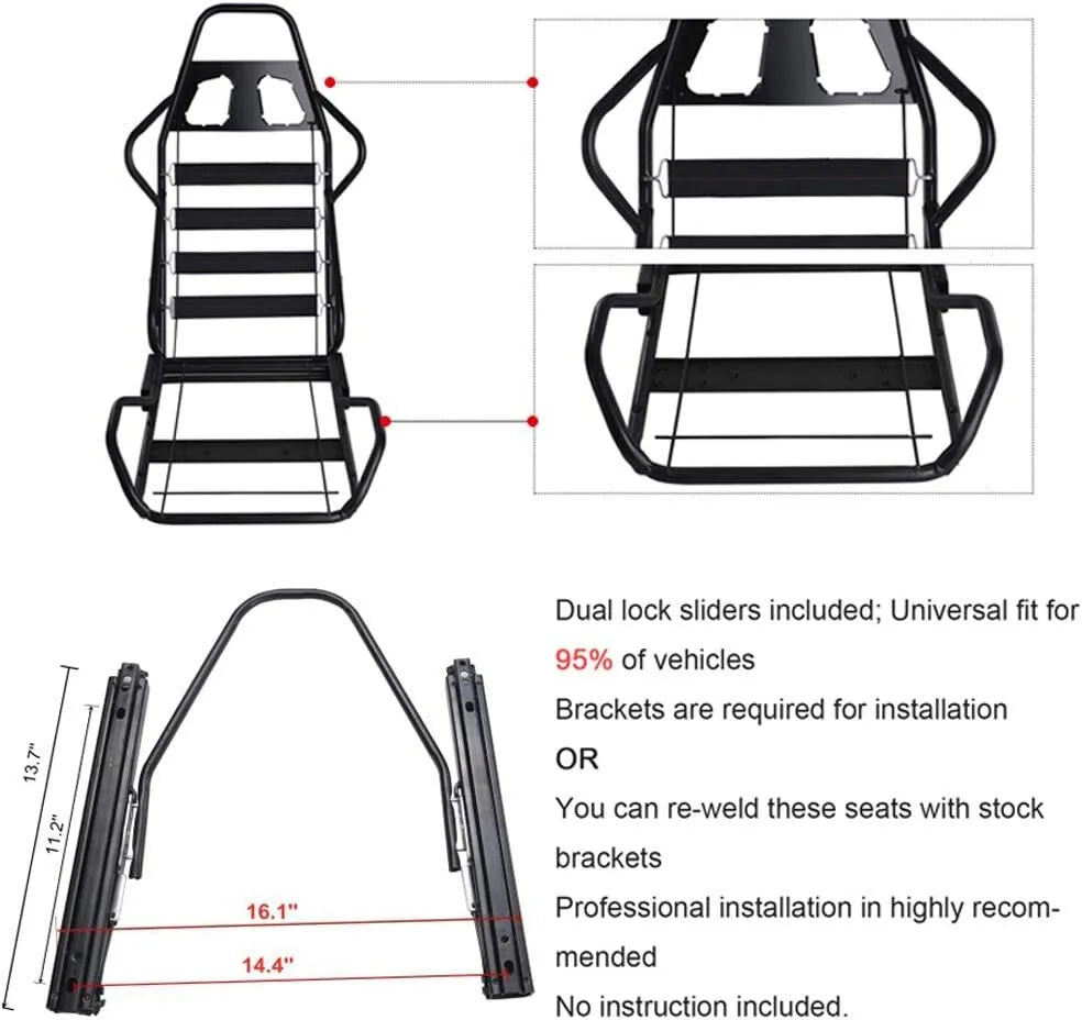 VEHITO Ergonomic Sport Racing Seats, 1 Pair, Orange Black, PVC - Adjustable Double Slides