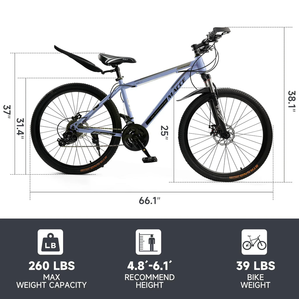 ARTUDATECH 26 Inch 27-Speed Dual Suspension Mountain Bike - Silver, Blue, Gray And Red