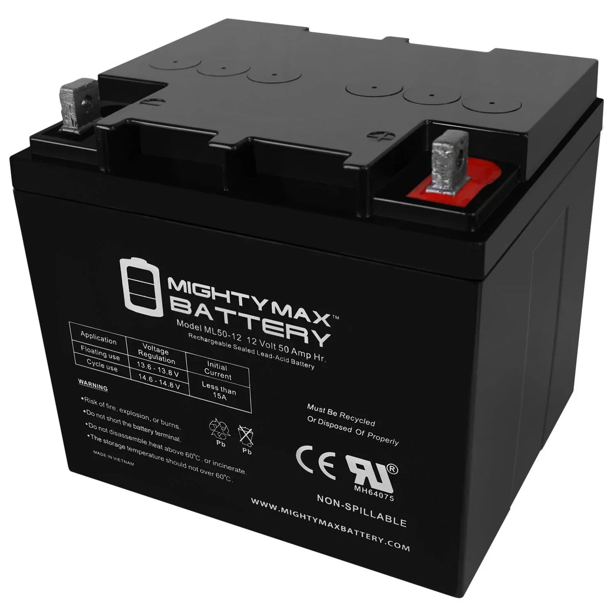 12V 50AH Sealed Lead Acid Replacement Battery - ML50-12