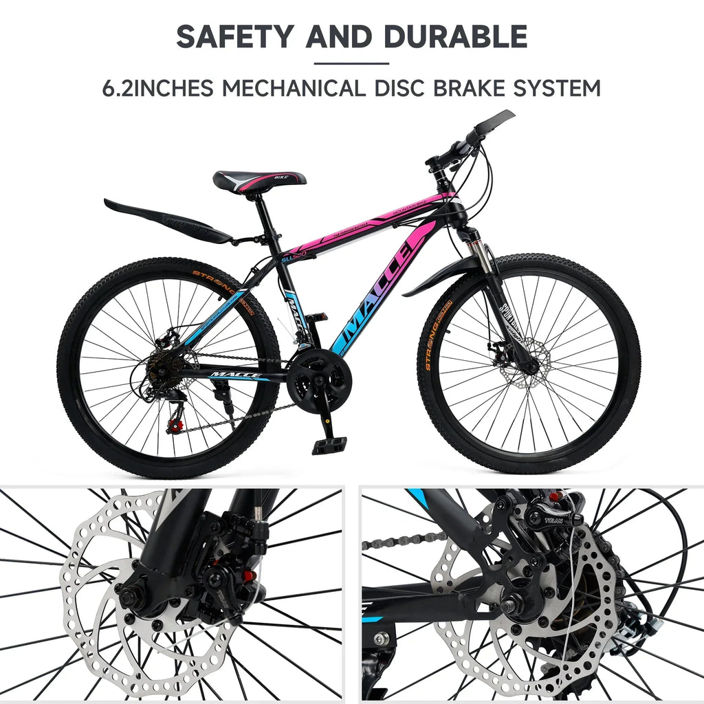 ARTUDATECH 24/26/27.5 Inch Mountain Bike, 24 Speeds, V/Disc Brakes, High-Carbon Steel Frame - Trailblazer