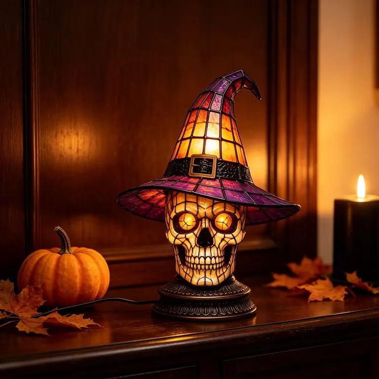 WitchLight™ Skull Lamp - Gothic Halloween Stained Glass Accent Lamp