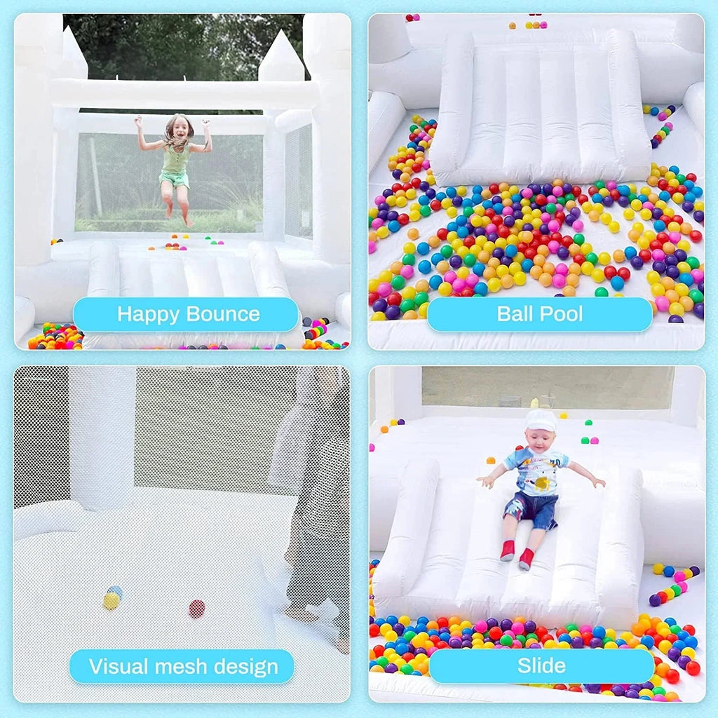 Connsann White Oxford Bounce House With Air Blower And Ball Pit, 13 ft x 8 ft x 8 ft