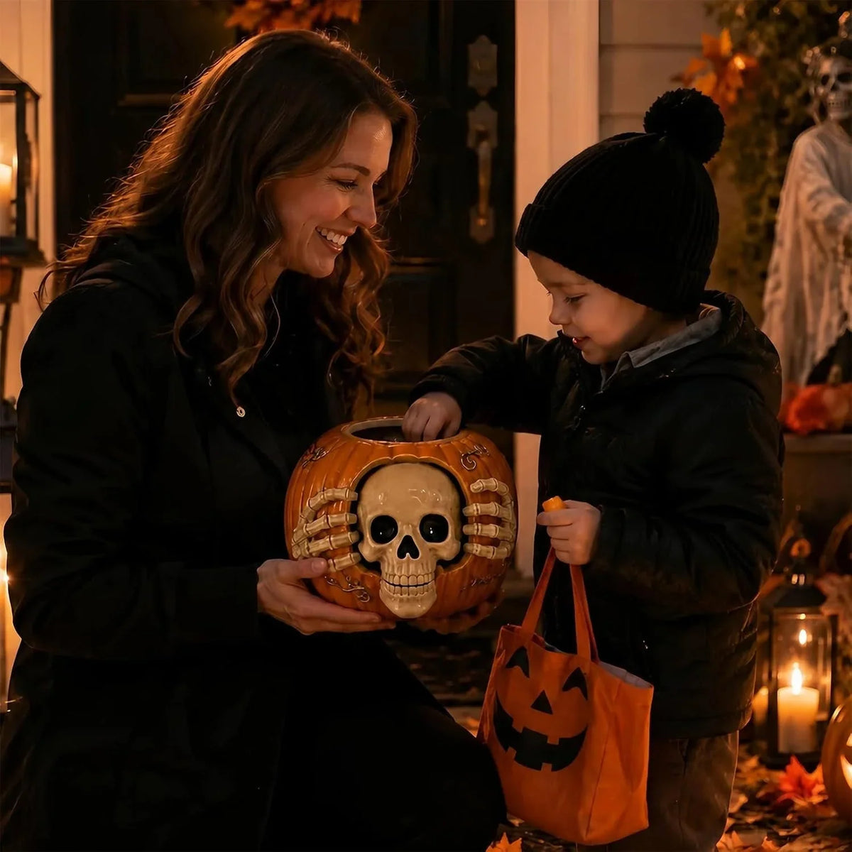 Skull and Pumpkin Halloween Candy Jar