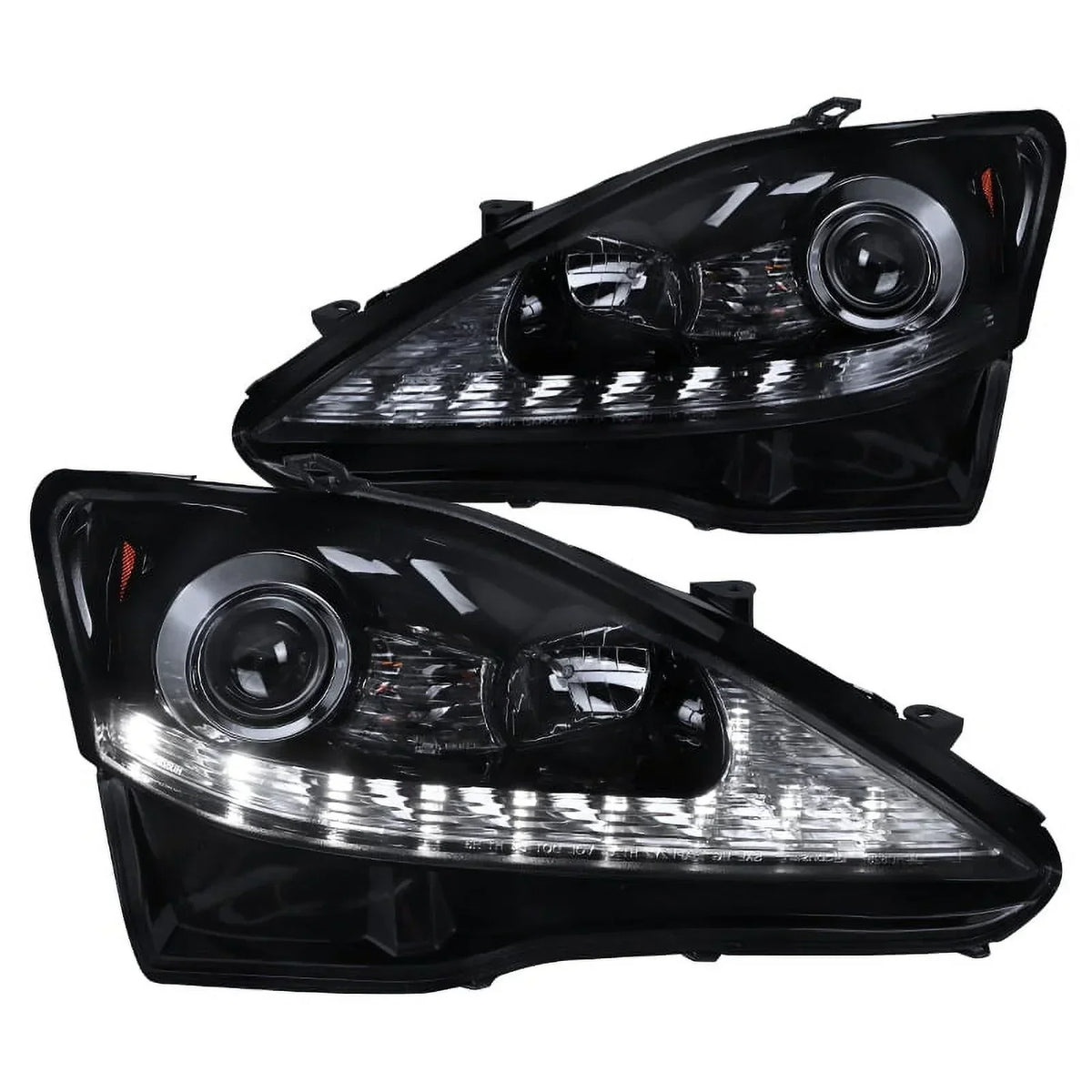 Spec-D Tuning Glossy Black Smoke Projector Headlights Sequential LED For 2006-2009 IS250 - Left + Right Pair