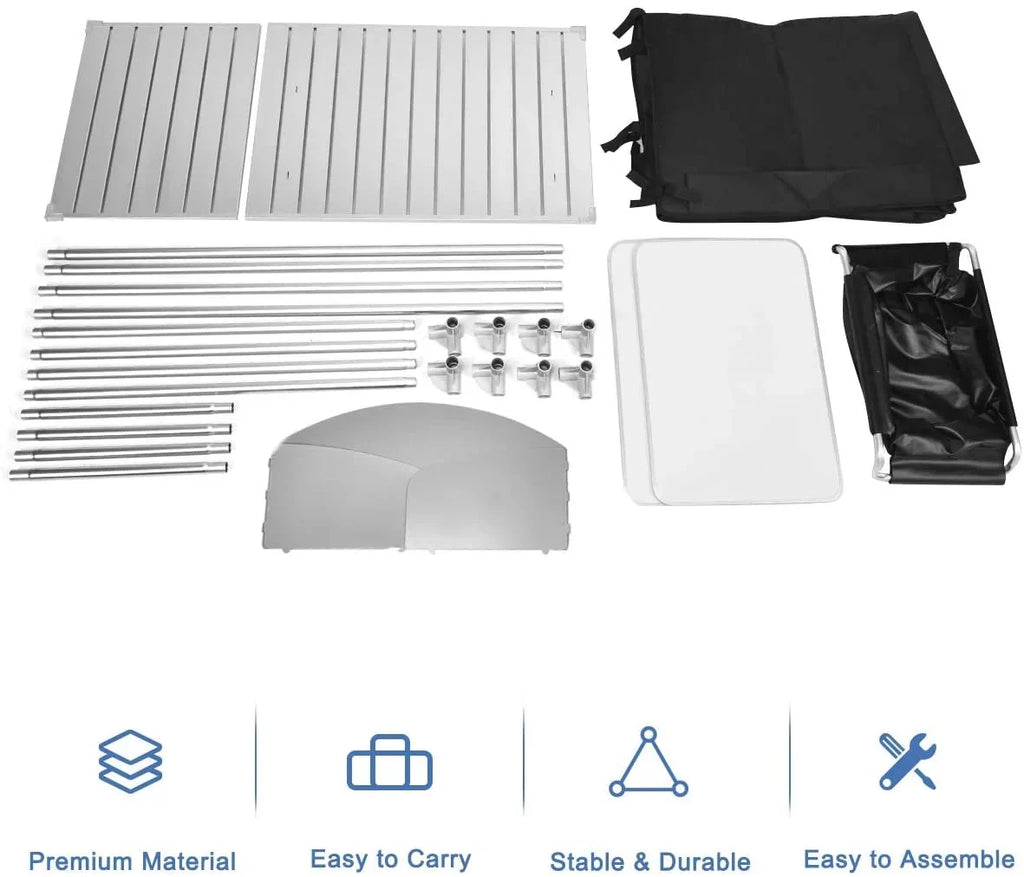 Treasual Portable Camping Kitchen Table, 48 Inch x 21.5 Inch, Windscreen And Storage Organizer