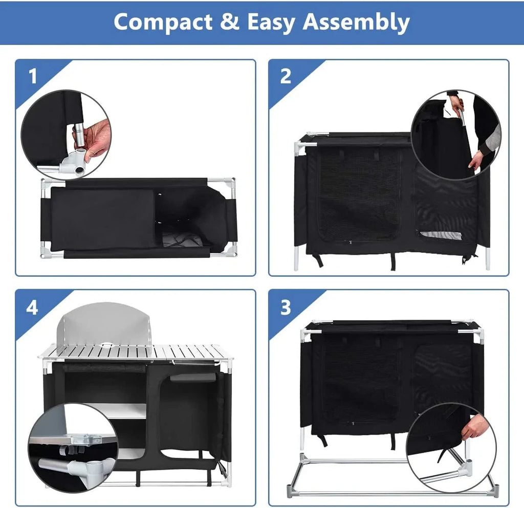 Treasual Portable Camping Kitchen Table, 48 Inch x 21.5 Inch, Windscreen And Storage Organizer