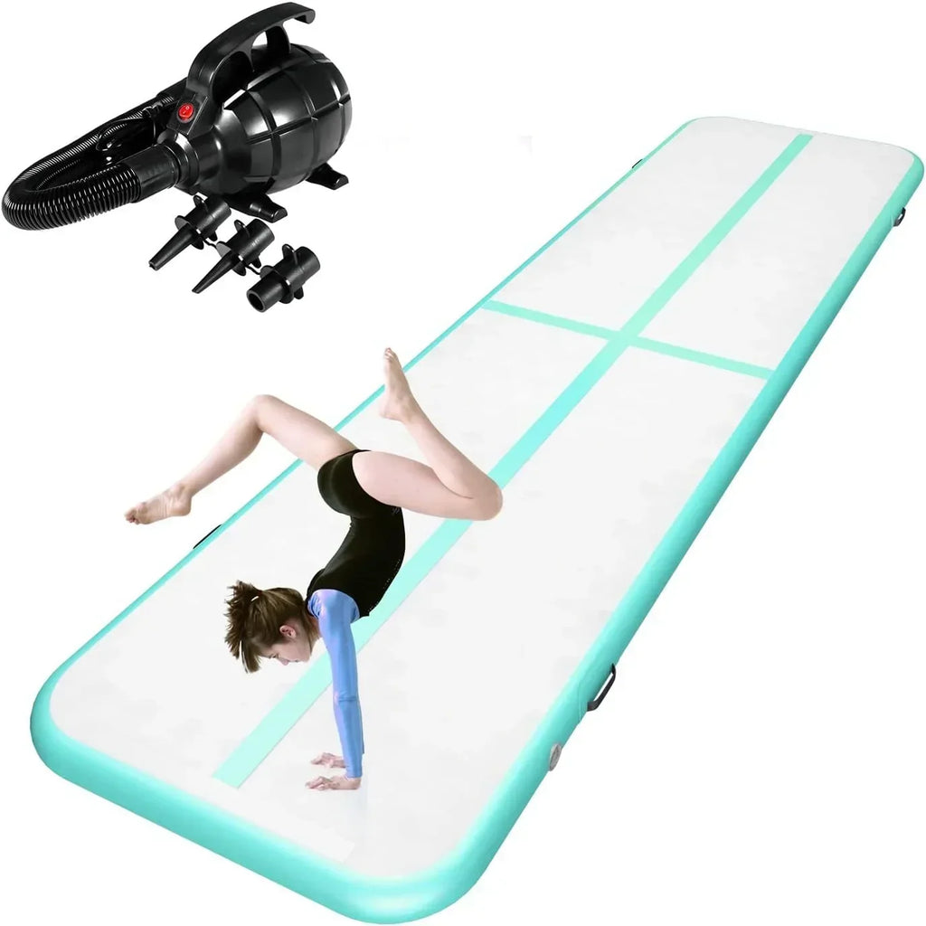 Inflatable Gymnastics Tumble Track Air Mat, 10FT/13FT/16FT, 4 Inches Thick - With Electric Air Pump