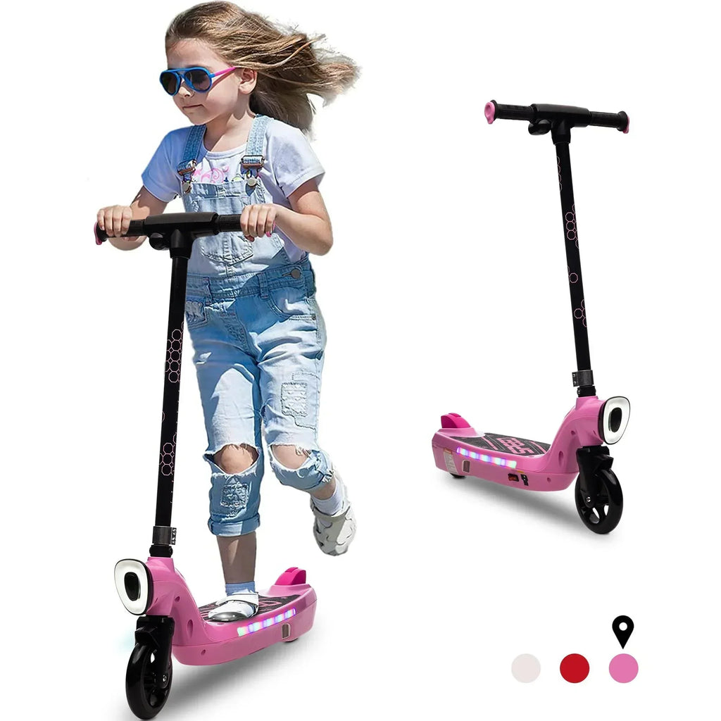 iRerts Kids Electric Scooter 12V 45W With Front Light, Rear Brake And Colorful Deck Light - Pink