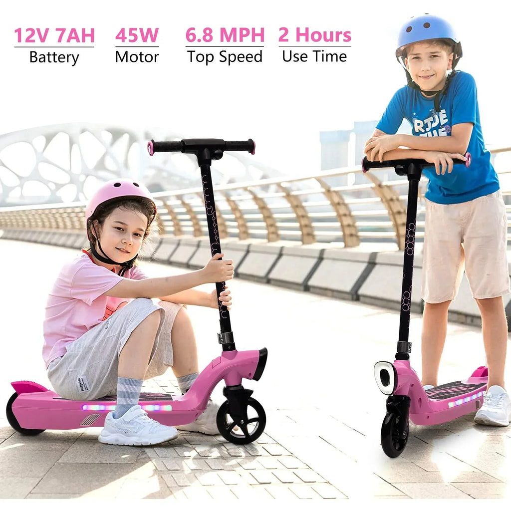 iRerts Kids Electric Scooter 12V 45W With Front Light, Rear Brake And Colorful Deck Light - Pink