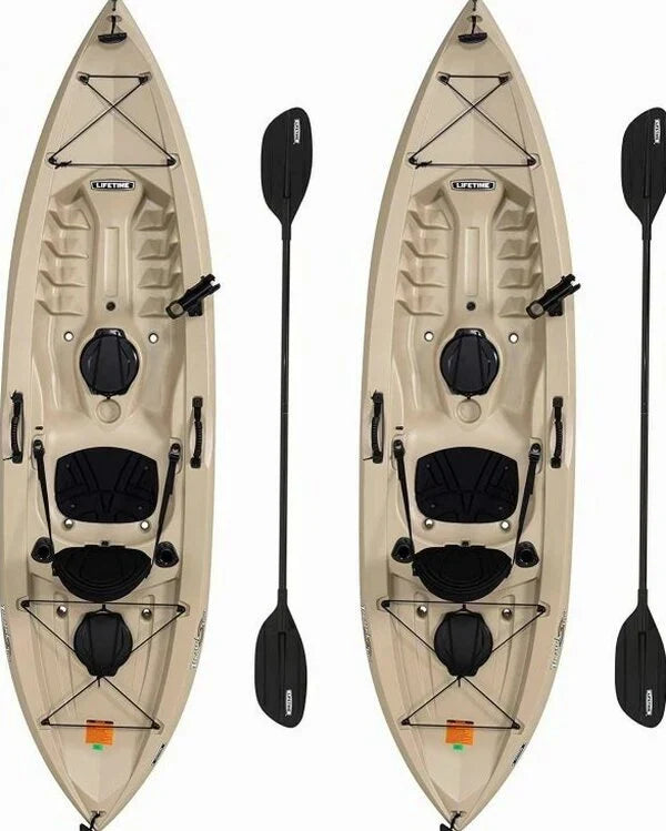 Lifetime Fishing Kayak 10ft 2-Pack With Paddles, UV-Protected HDPE, Tan - Tamarack Angler 100