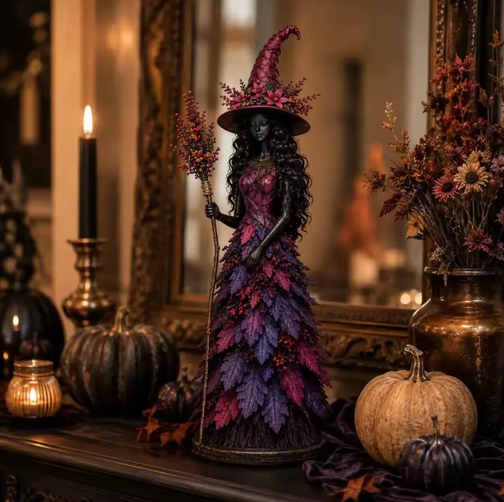 LeafWitch™ Autumn Figurine - Handcrafted Leaf & Berry Witch Statue