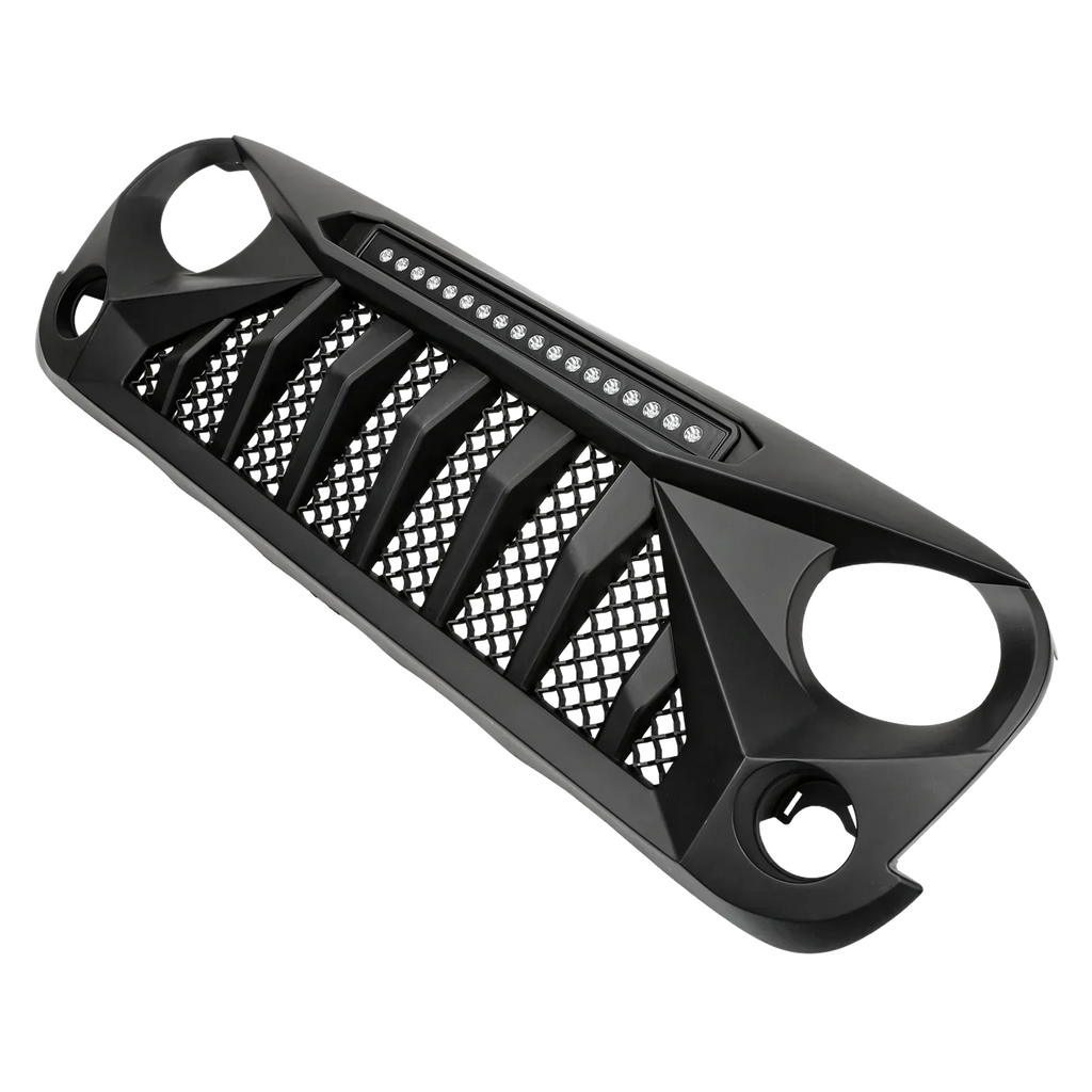 Black Front Grille With LED Off-Road Lights For 07-18 Jeep Wrangler JK - Mars Grille