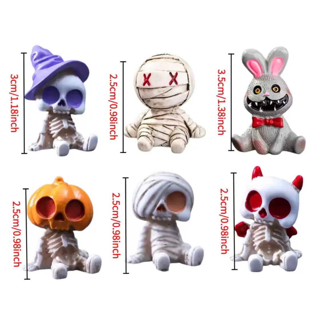 BoneyBunch™ Mini Skeleton Figurine Set - 6-Piece Halloween Resin Statues