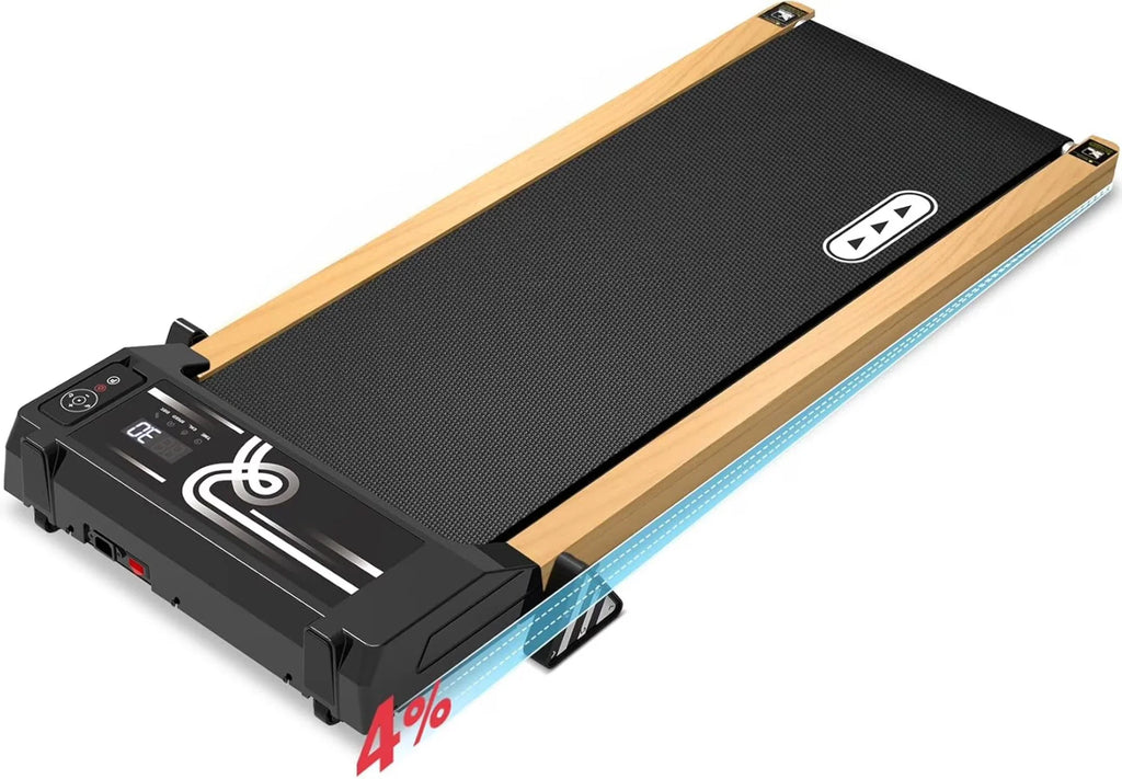 Ecotronic Indoor Electric Walking Pad With Natural Wood Finish, 2.25HP Motor, LED Display, Remote Control And Incline