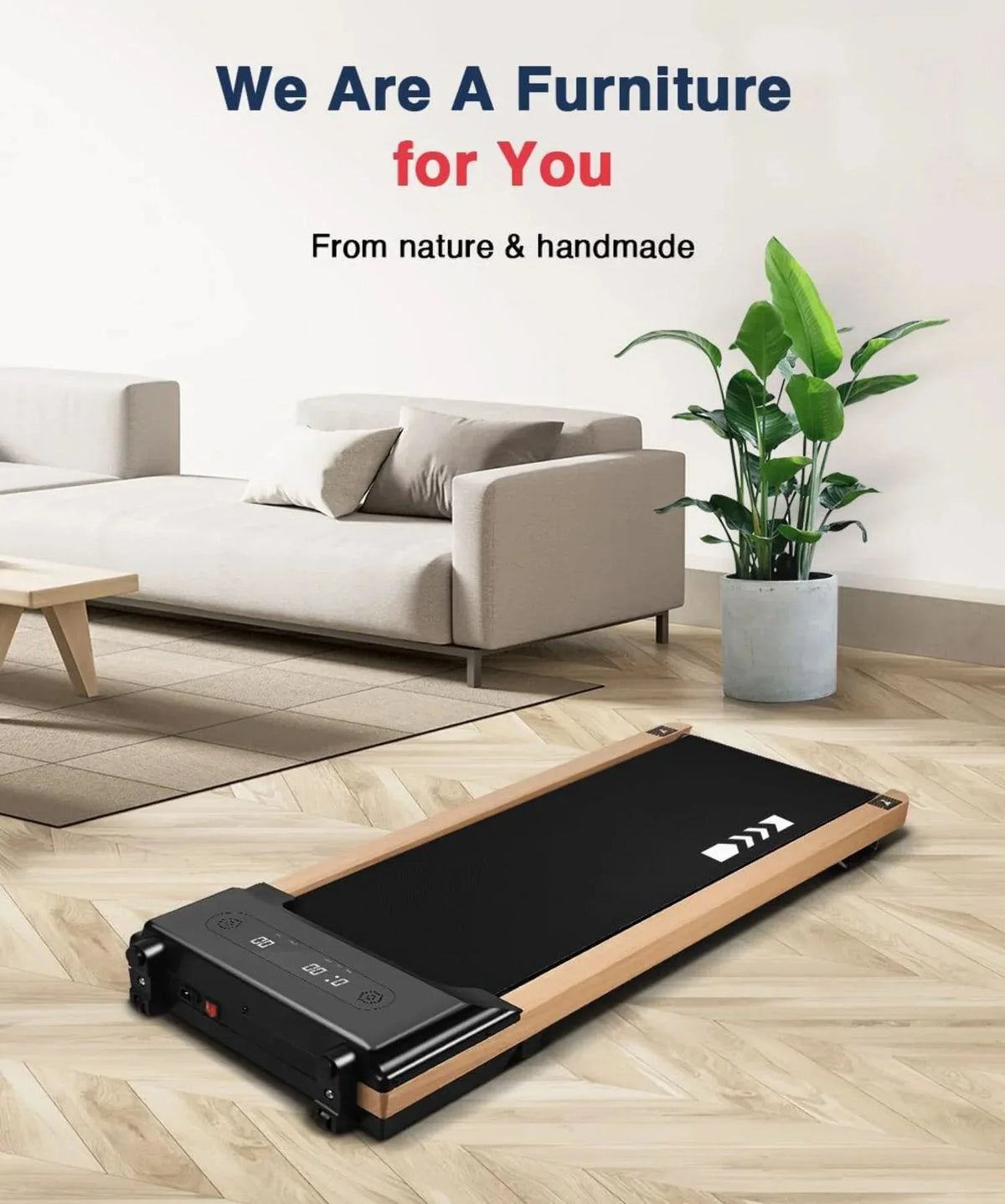 Ecotronic Indoor Electric Walking Pad With Natural Wood Finish, 2.25HP Motor, LED Display, Remote Control And Incline