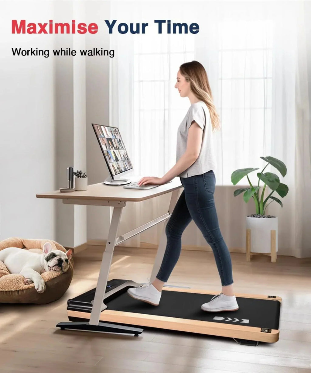 Ecotronic Indoor Electric Walking Pad With Natural Wood Finish, 2.25HP Motor, LED Display, Remote Control And Incline