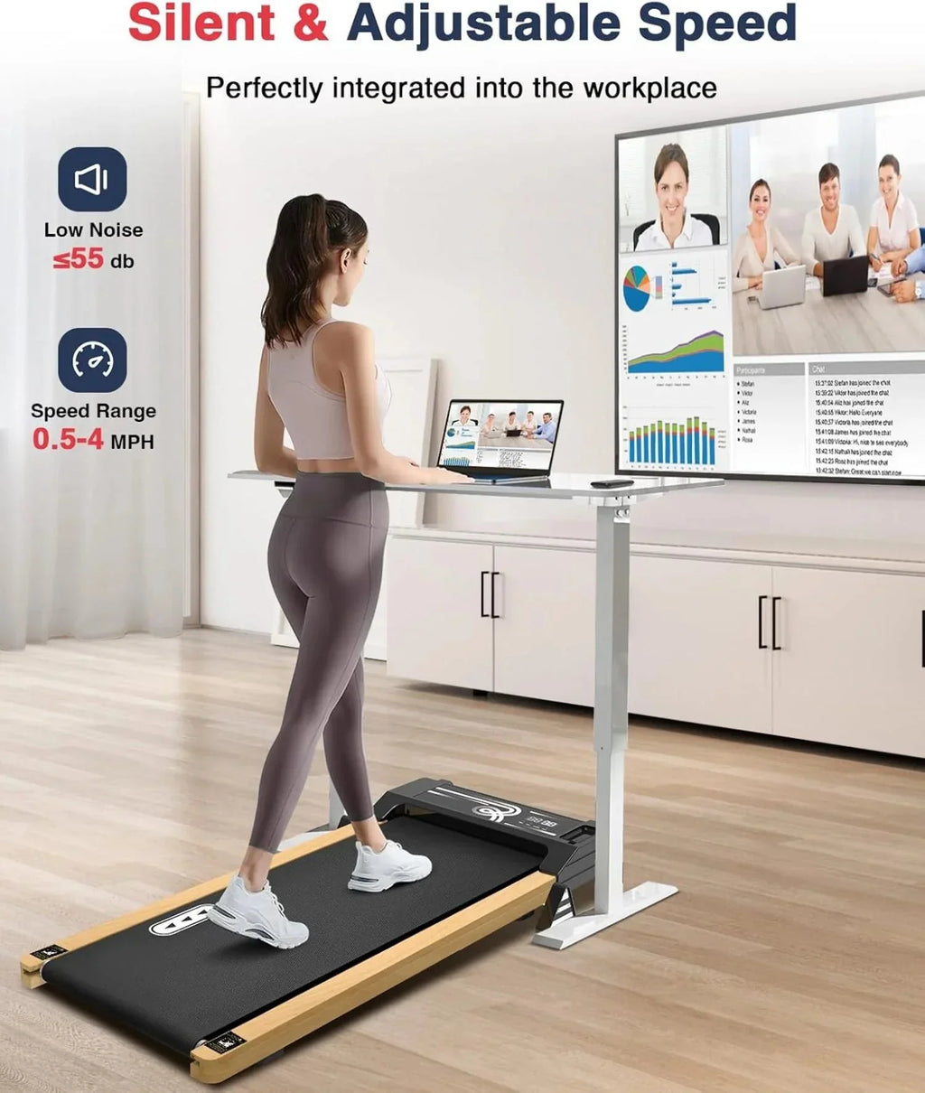 Ecotronic Indoor Electric Walking Pad With Natural Wood Finish, 2.25HP Motor, LED Display, Remote Control And Incline