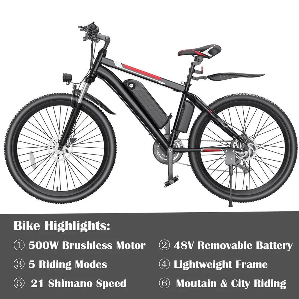 Gocio Adult Electric Mountain Bike 26 inch 500W 48V 7.8AH