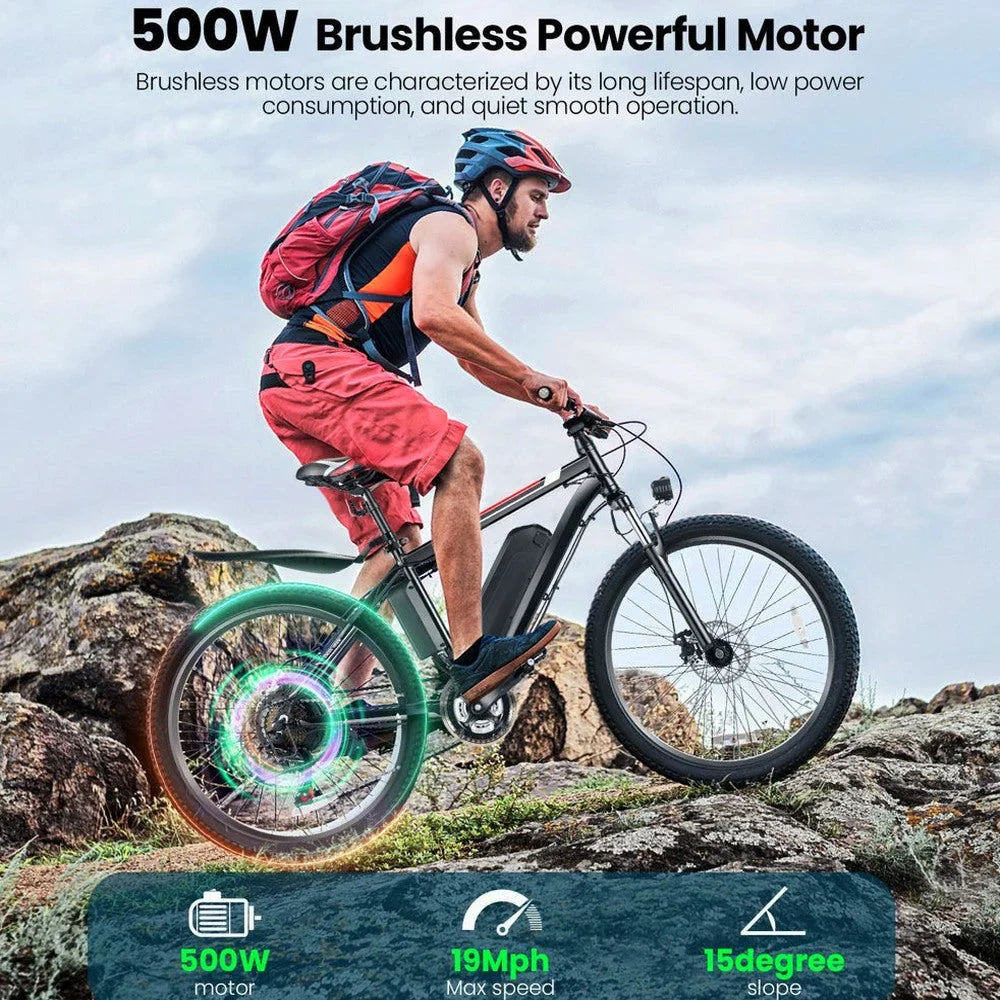 Gocio Adult Electric Mountain Bike 26 inch 500W 48V 7.8AH