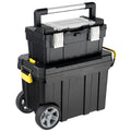 2-in-1 Rolling Plastic Toolbox Set With 6-Inch Wheels, Black