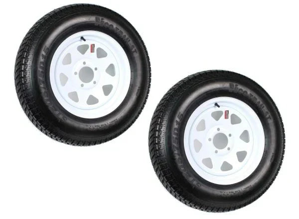 2-Pack Trailer Tires On Rims ST205/75D15 Load Range C 5-Lug White Spoke 15 inch