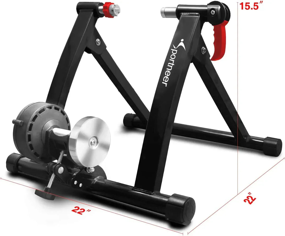 Sportneer Magnetic Bike Trainer Stand, Black, 6 Resistance Settings - 22 x 18 x 6 in