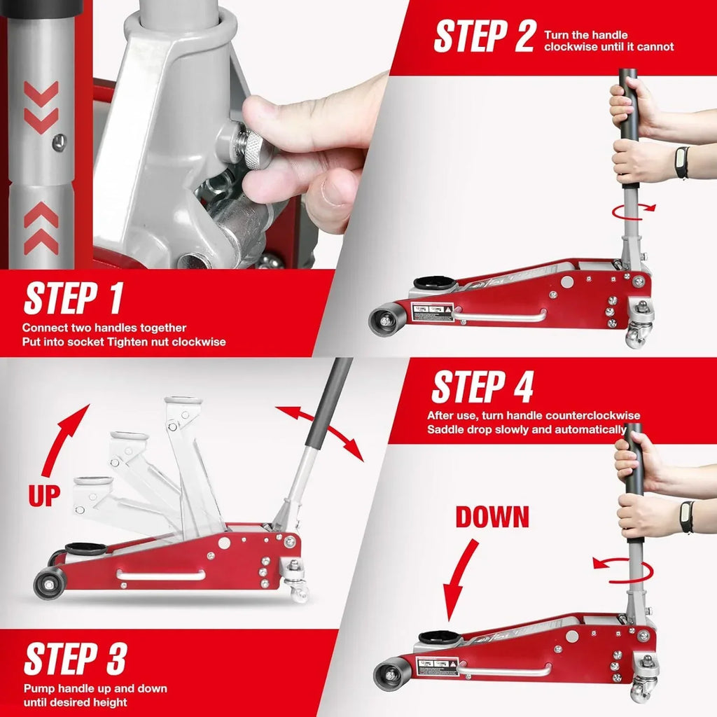 Jack Boss 3 Ton Aluminum And Steel Racing Floor Jack, Red - AS830011L