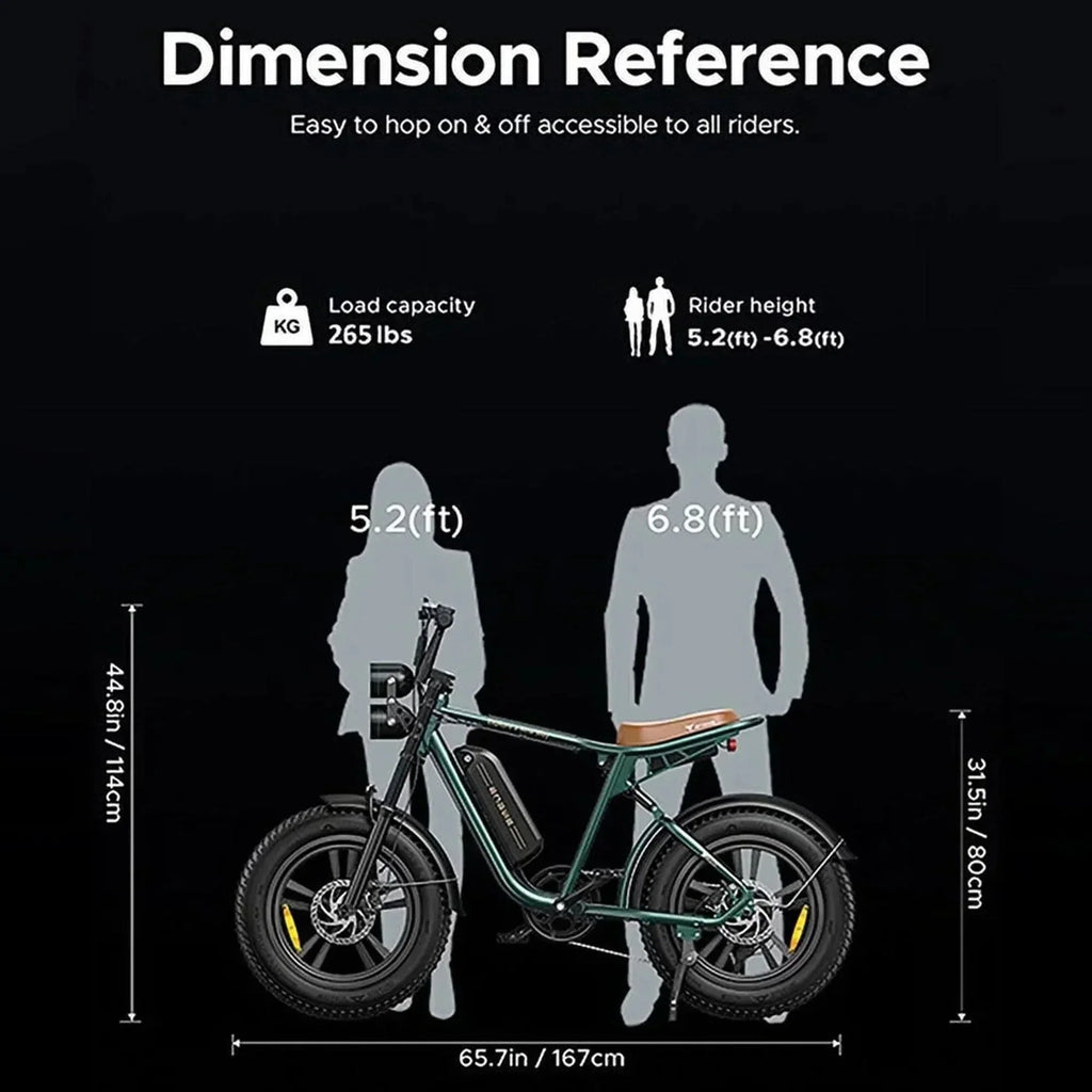 ENGWE Adult Electric Bike, Retro Style, 1000W, 28 Mph, 94 Miles, 20 x 4.0 Inch Fat Tires, Full Suspension - M20