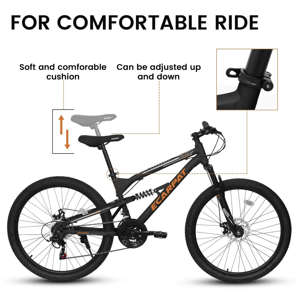 26 Inch Full-Suspension Mountain Bike, 21-Speed, 26x16 Inch Carbon Steel Frame