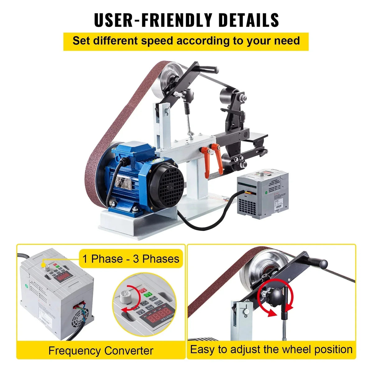 KFFKFF Metalworking Belt Sander Grinder, 1500W 2HP, 2 x 82 in, 3-in-1
