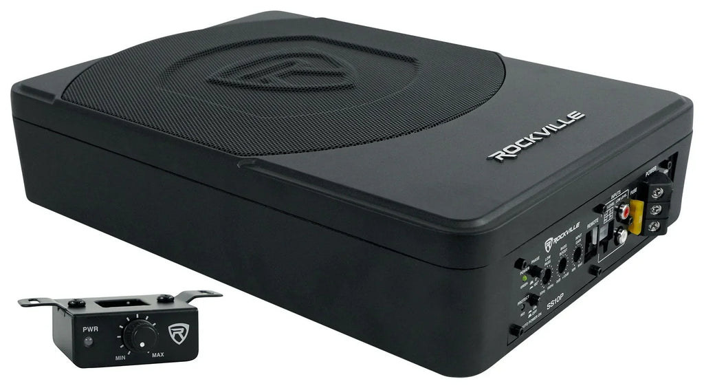 Rockville Slim Under-Seat Powered Car Subwoofer And Amp Installation Kit, 10in 800W - SS10P/RWK81