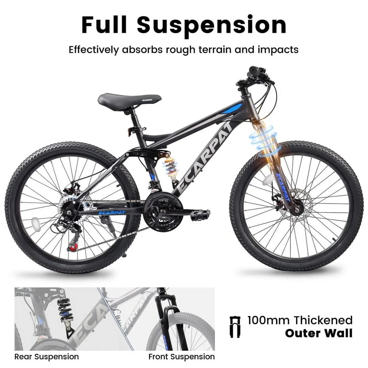 27.5 Inch Full Suspension Mountain Bike With Front And Rear Dual Shock Absorbers, Mechanical Disc Brakes, 21-Speed - A2760