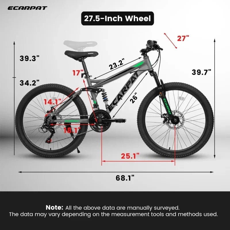 27.5 Inch Full Suspension Mountain Bike With Front And Rear Dual Shock Absorbers, Mechanical Disc Brakes, 21-Speed - A2760