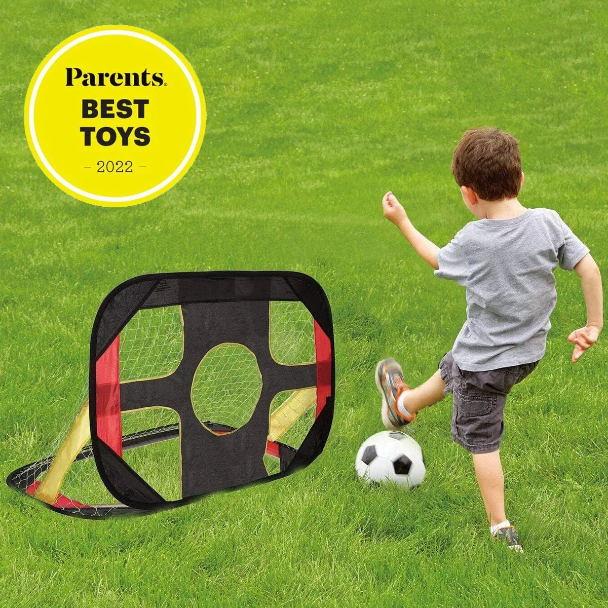 2-In-1 Kids Pop-Up Football Soccer Goal Net, 40in x 28in x 28in, Black - With Portable Bag