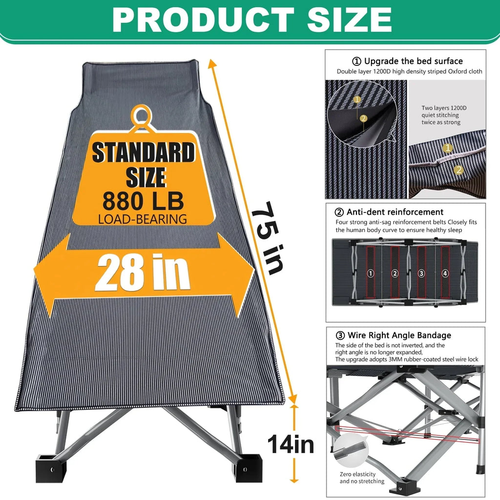 Slsy Folding Camping Cot 2 Pack, 75 x 28 x 14 in, 3.3 Inch 2-Sided Mattress - Carry Bag