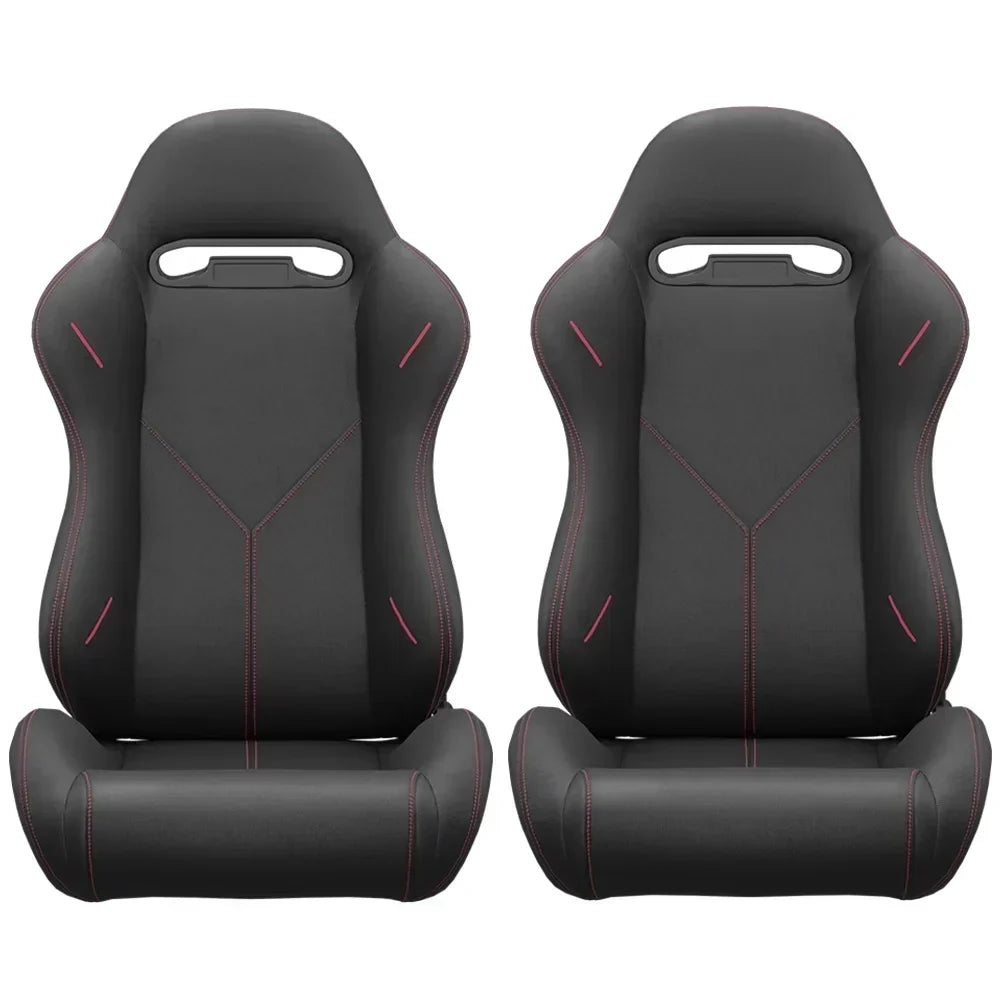 2PC Universal Reclinable Bucket Racing Seats With Adjustor Slider - Red PVC Leather