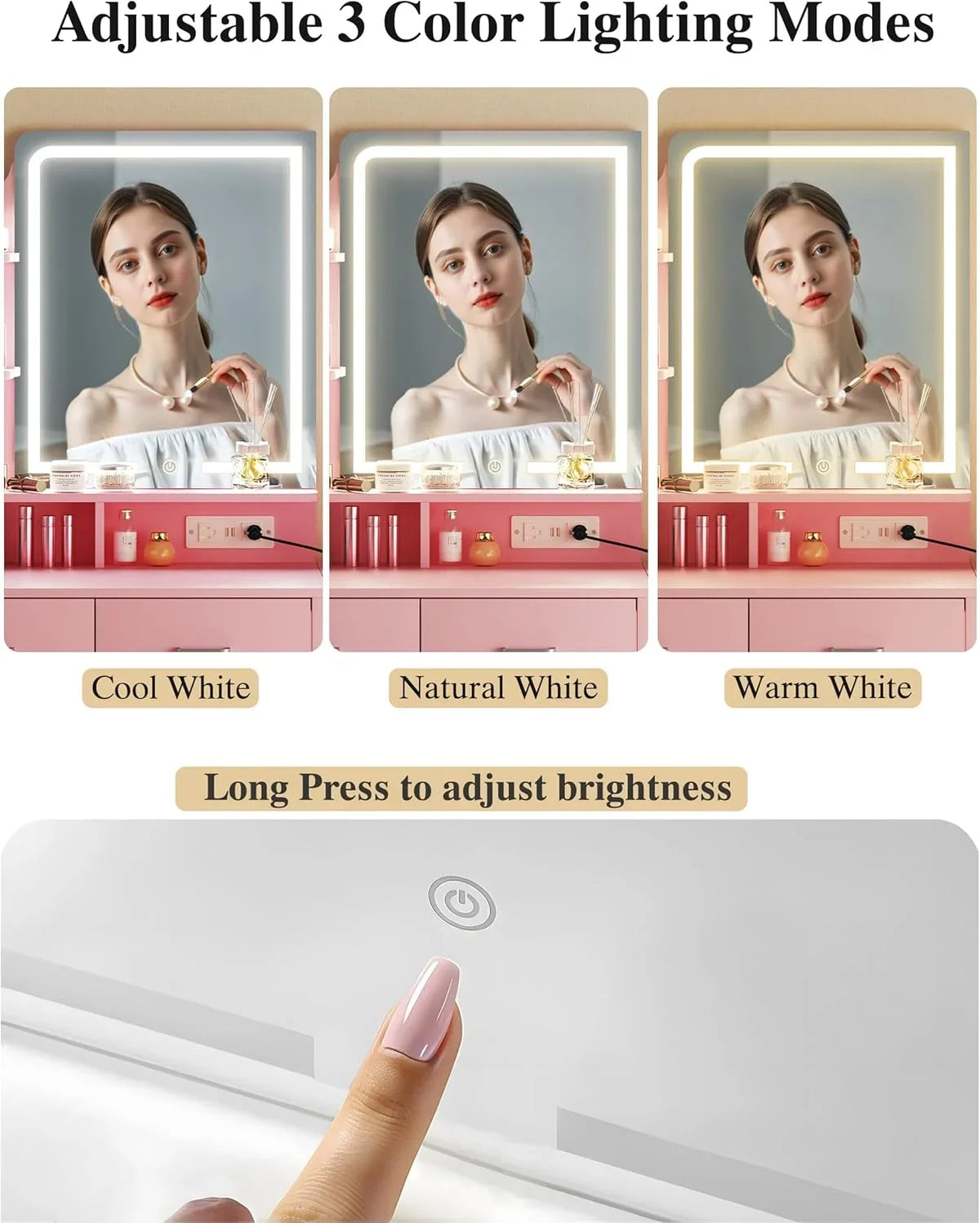 Fixwal 3-in-1 Compact Makeup Vanity Desk with Foldable Side Panel, LED Mirror & Power Outlet