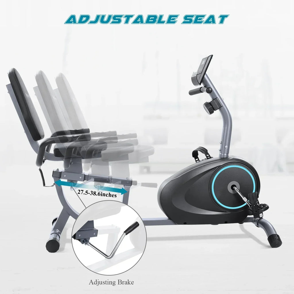MARNUR Recumbent Exercise Bike With 8 Levels Adjustable Resistance, LCD Monitor, Pad Holder And Wheels