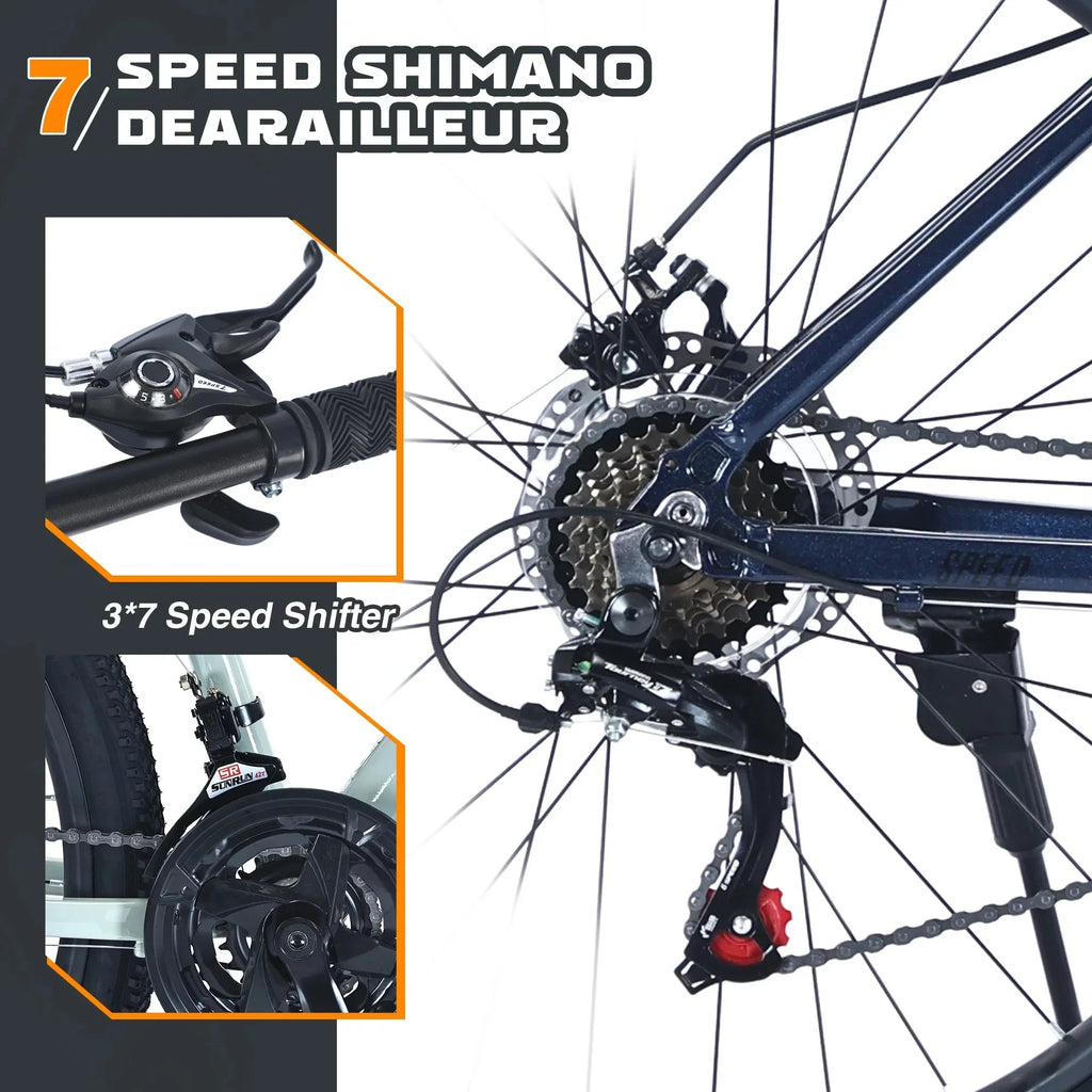 Men's 27.5 in Mountain Bike - 21-Speed Aluminum Alloy Frame, Front Suspension, Double Disc Brakes