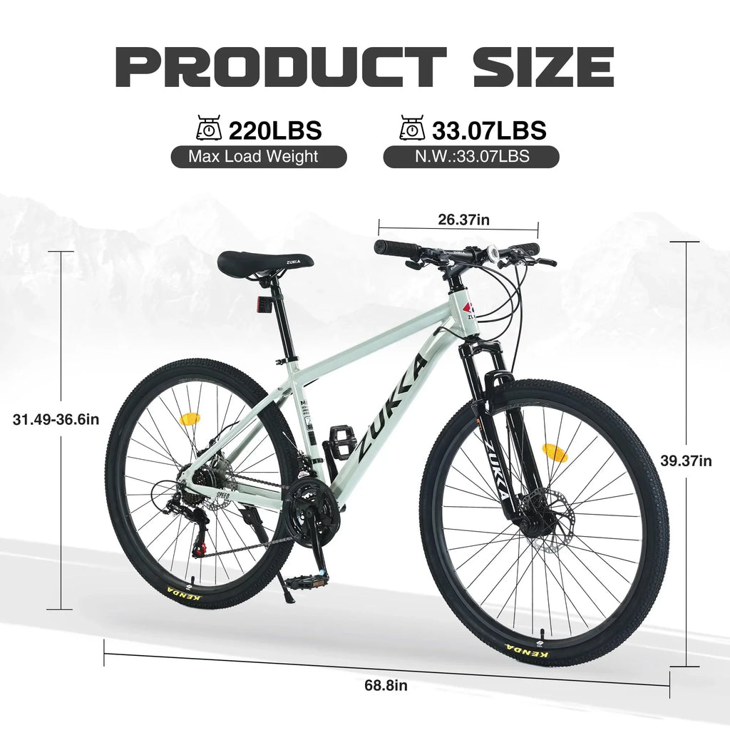 Men's 27.5 in Mountain Bike - 21-Speed Aluminum Alloy Frame, Front Suspension, Double Disc Brakes