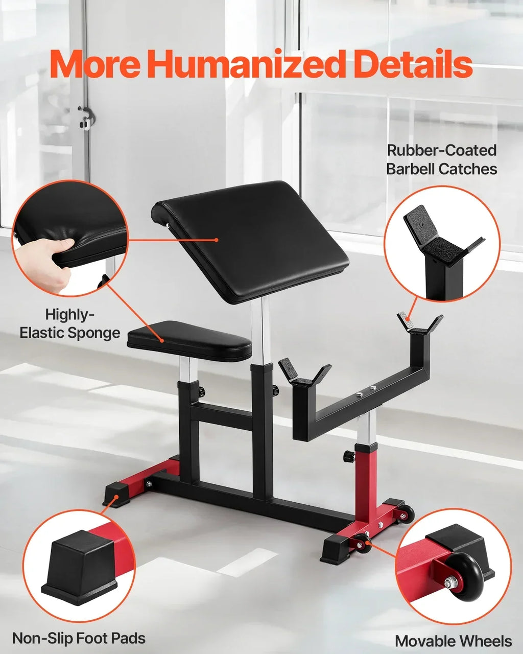 VEVOR Adjustable Preacher Curl Bench, 440 Lbs, Black+Red - AX1010